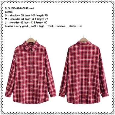AB465249 Atasan Kemeja Kotak Merah Lengan Panjang Korea Tunik Jumbo