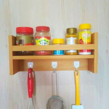 Rak dinding gantung bumbu dapur buku gantungan kunci kayu minimalis