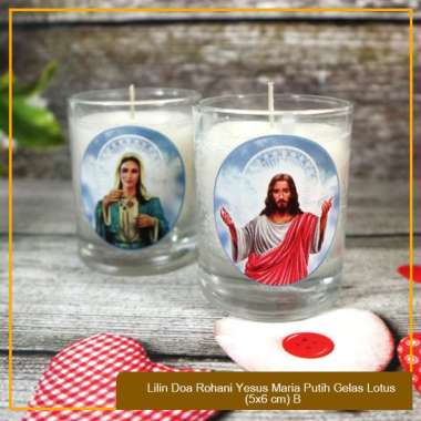 Lilin Ibadah Doa Rohani Gelas Yesus Dan Maria Putih Stearin (5x6 cm) - Yesus 2pcs