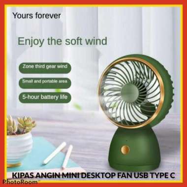 Kipas Angin Mini Fan Portable Desktop USB Tipe C F1 Hijau