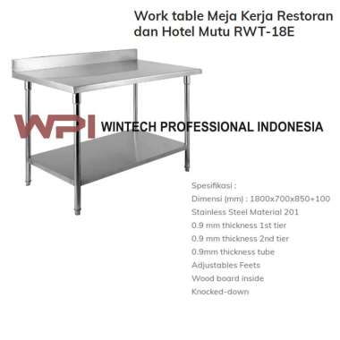 RWT-18E Meja Stainless Steel W/ Backsplash Untuk Dapur / Meja Kerja