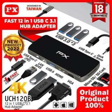 CONVERTER PX TYPE-C TO 12 IN 1 - BLACK [PX UCH120B]
