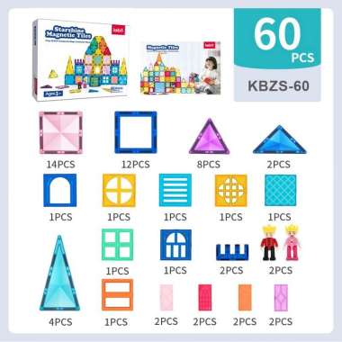 Kebo Starshine Magnetic Tiles 60 Pcs mainan edukasi magnet susun