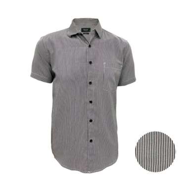 Redcliff Kemeja Pria Motif Salur Pendek Hitam 6AK0038G XL