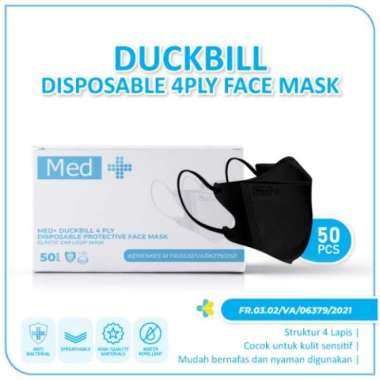 Med+ Masker Duckbill 4ply Putih/Hitam 50 Pcs / Masker Duckbill Kemenkes Disposable Face Mask Hitam