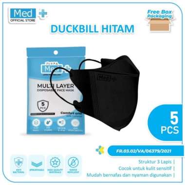 Med+ Masker Duckbill 4Ply Dewasa/Hitam/Putih 5 Pcs / Dan Masker Duckbill Anak Kemenkes Disposable Fa
