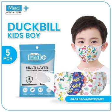 Med+ Masker Duckbill 4Ply Dewasa/Hitam/Putih 5 Pcs / Dan Masker Duckbill Anak Kemenkes Disposable Fa