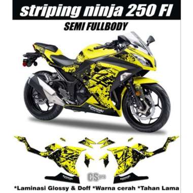 STRIPING DECAL DEKAL PLISIR Kawasaki ninja 250 fi semifull motif kanji Kuning
