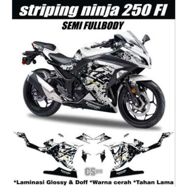 STRIPING DECAL DEKAL PLISIR Kawasaki ninja 250 fi semifull motif kanji Putih