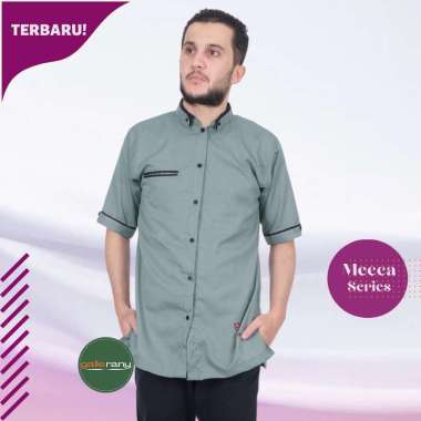 ARRA Baju Muslim Lebaran Kemeja Koko Dewasa Remaja Premium JUMBO 3XL 4XL XXXXL Warna Sage Green Hija