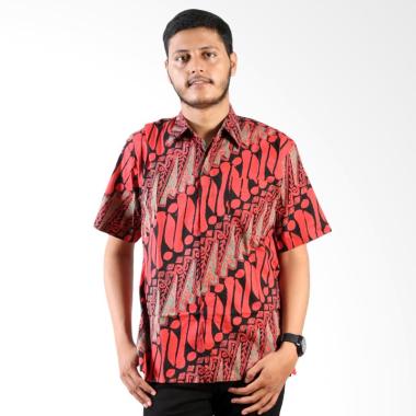 Batik Cap Parang Layar Merah Kemeja Lengan Pendek Pria - Black Red