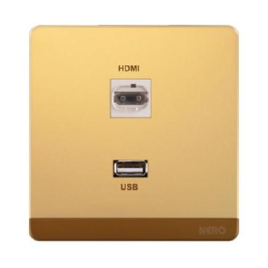 Nero Decora Q782-G Saklar Listrik - Gold [2 Gang HDMI + USB Socket] Gold