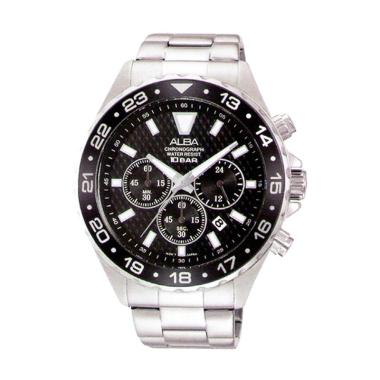 Alba Chronograph AT3907 Tali Logam Jam Tangan Pria - Hitam Silver