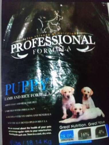 Professional formula puppy lamb dog food 18kg