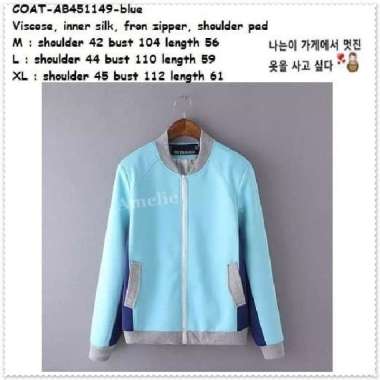 AB451149 Sporty Jaket Jacket Wanita Korea Import Biru Blue