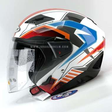 Zeus ZS-611 TT29 White/Gray Red Half Face Double Visor M