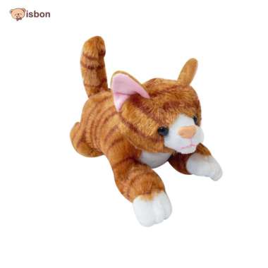 Boneka Karakter Kucing Loreng Lying Cat Bulu Halus By Istana Boneka 35cm Orange