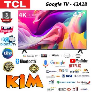 TCL 43A28 Smart TV 43 Inch Google TV 4K UHD HDR 10 Garansi Resmi - TV ONLY