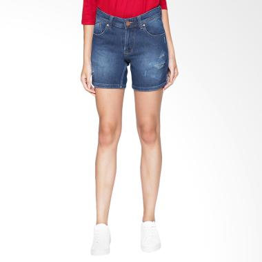 2Nd RED Ripped Denim Shorts Straight 261625 Celana Wanita - Blue