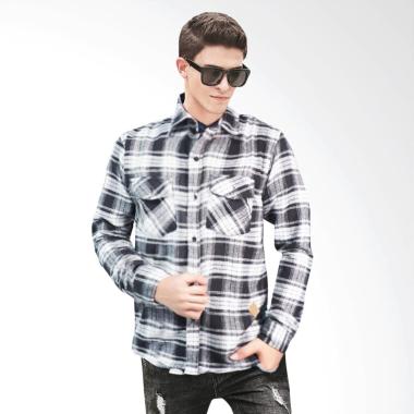 Adamsbell Flanel Shirt Panjang Kemeja Pria - Hitam Putih