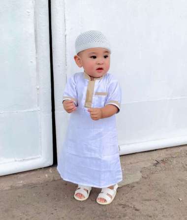 Koko Jubah Arab Pakistan Linen Import Mewah Baju Gamis Muslim Lebaran Aqiqah Peci Anak Bayi Laki Cow