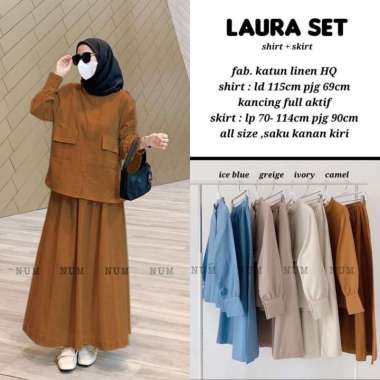 LAURA SET BAJU SETELAN ROK SETROK ATASAN PLUS ROK LINEN BAJU KULIAH SETROK CAMEL