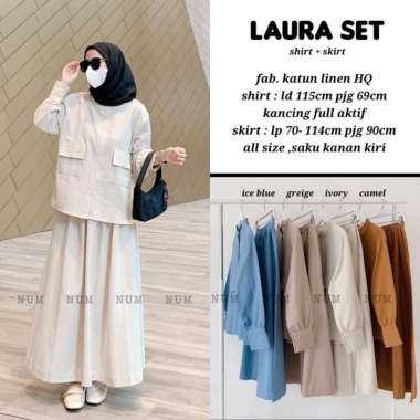 LAURA SET BAJU SETELAN ROK SETROK ATASAN PLUS ROK LINEN BAJU KULIAH SETROK IVORY