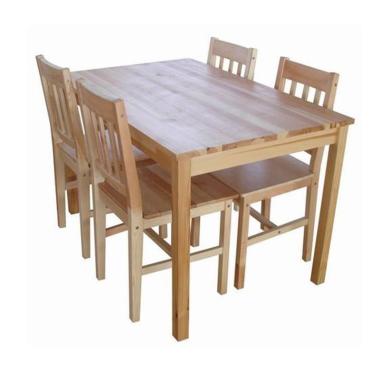 JYSK Furniture Lacquered Pine Tylstrup Set Meja Makan + Kursi