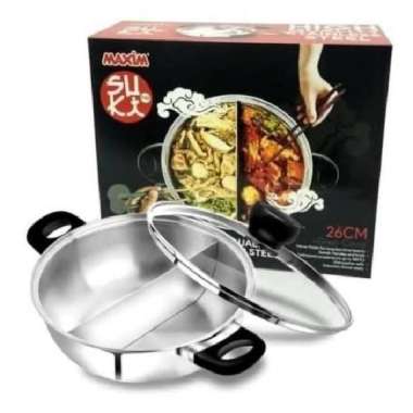 MAXIM SUKI PAN / PANCI SHABU SHABU SEKAT STAINLESS STEEL 26 CM + TUTUP