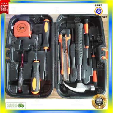 Set Tool Box Perkakas Palu Obeng Cutter Meteran Paket Lengkap 8 In 1