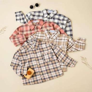 JOYFULBABY Kemeja Anak Flanel Premium Unisex Cream L