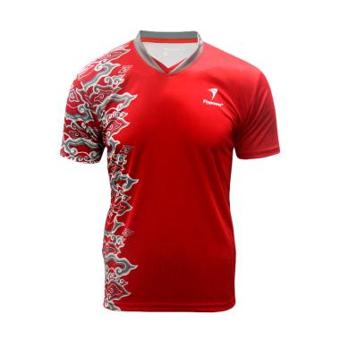 Flypower Megamendung Kaos Badminton Pria - Red/Grey