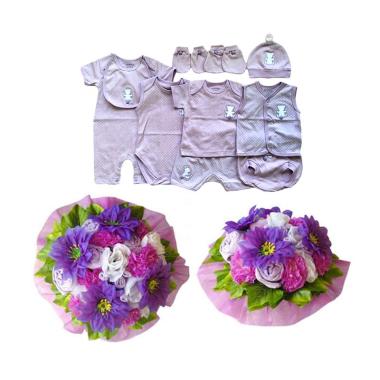 Baby Buket Bunga Gift Set Pakaian Bayi - Premium Purple