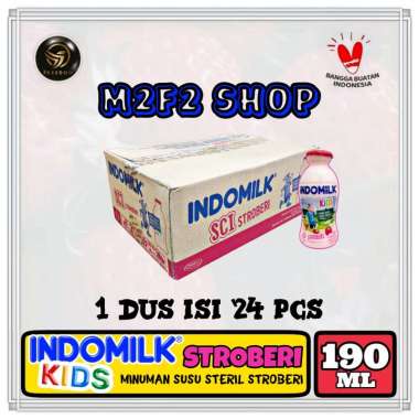 Susu Indomilk Steril Botol Pet Stroberi | Strawberry - 190 ml (Kemasan Karton)