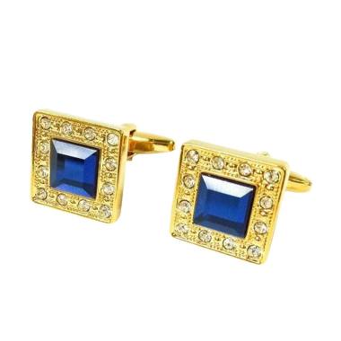Houseofcuff French Studded Blue Gem Cufflinks - Gold Gold Blast