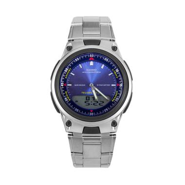 Casio Stainless Steel Jam Tangan Pria AW-80D-2AVDF - Silver Blue