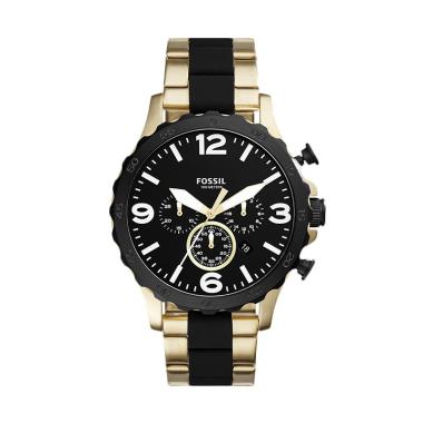 Fossil Nate JR1526 Jam Tangan Pria - Black Silicone and Gold Tone