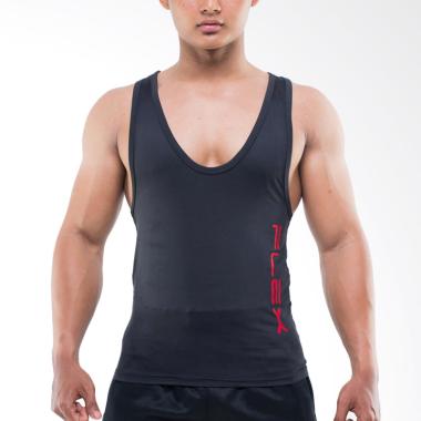 FLEX Singlet Black Low Cut Print Red Side Baju Fitness Pria