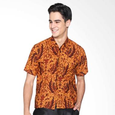 Batik Distro K8059 Kemeja Pria Jarik Lengan Pendek - Coklat