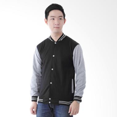 Elfs Shop Fleece Varsity Lengan Jaket Pria - Abumuda Hitam
