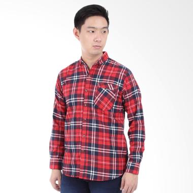 Elfs Shop Tartan 3S2 Kemeja Flanel Lengan Panjang Pria - Merah