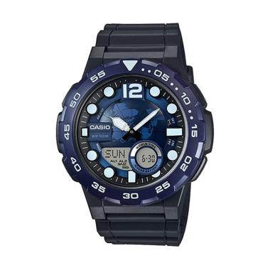 Casio Analog Digital Strap Karet Ja ... AEQ 100W-2A - Black Blue