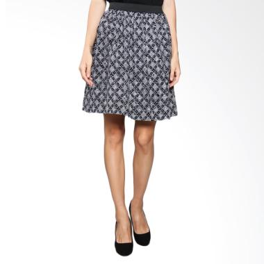 Karya Batik Flowy Skirt Rubber FSR Kawung - Black White