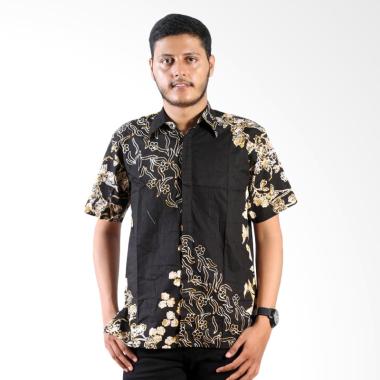 Batik Nulaba Cap Lengan Pendek Sekar Kupu Monochrome Kemeja Batik Pria