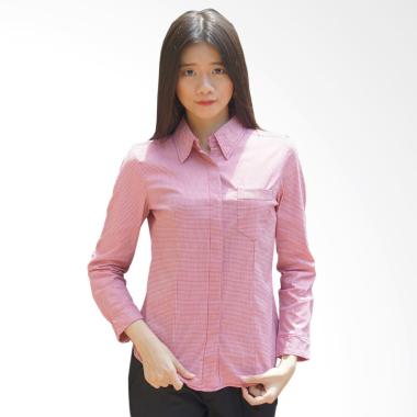 Adore Ladies Kotak Kemeja Lengan Panjang Wanita - Merah Putih