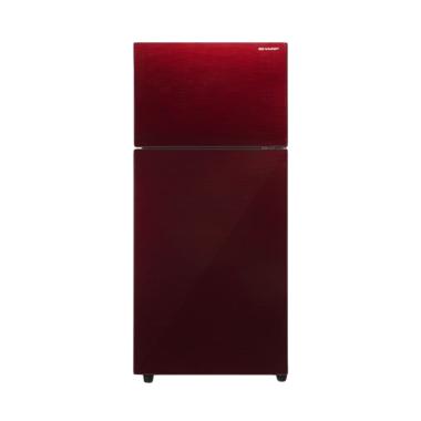 Sharp SJ-326XG-MR New Borderless Tempered Glass Kulkas [2 Pintu] Red