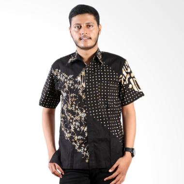 Batik Cap Pria Kemeja Lengan Pendek Jaring Sakura Monochrome