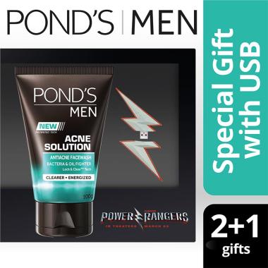 Pond's Men Acne Solution Face Wash with Power Ranger USB [100g/ 2pcs]