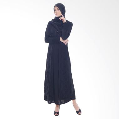 Jfashion Brukat Putih Variasi Seleting Gamis - Natasha Hitam