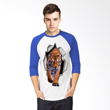 T-Shirt Glory 3D Harimau 8 Kaos Raglan Pria - Putih Biru
